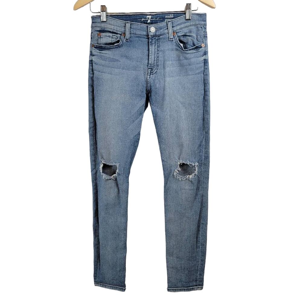 7 For‎ All Mankind Gwenevere Ankle Jeans Women's Size 29 Distressed Light Wash